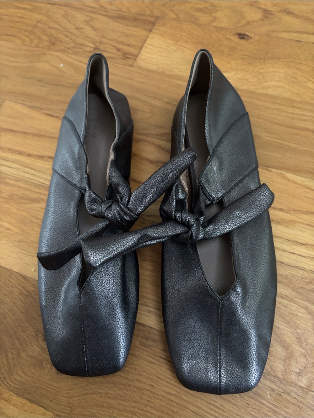 SHU SHOP Women's April Ballet Flats Size 9 Charcoal Black Faux Leather Square